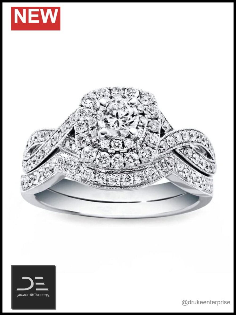 Platinum Plated Silver Moissanite Bridal Set Engagement Ring